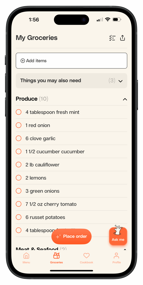 Smart grocery list automatically sorted by category