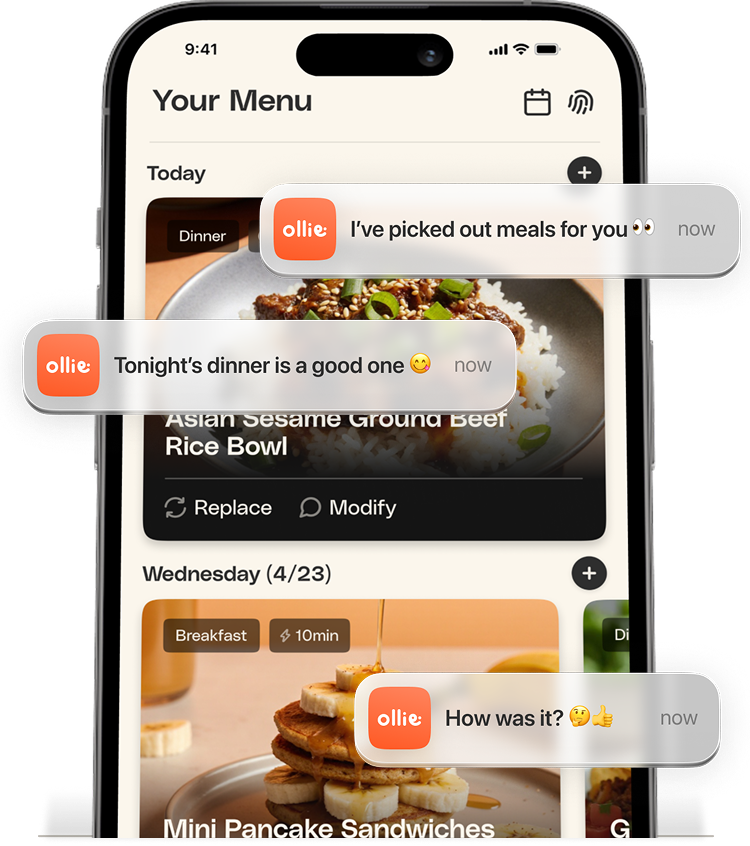 Ollie meal planning on mobile