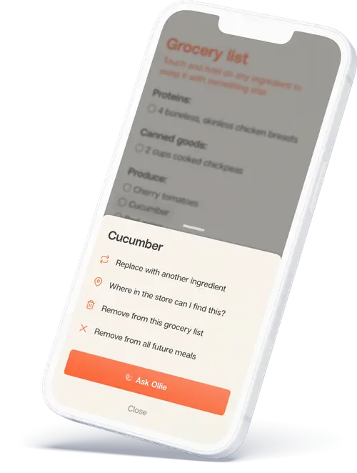 Swap, update or adjust recipes in seconds with Ollie, the AI assistant for meal planning.