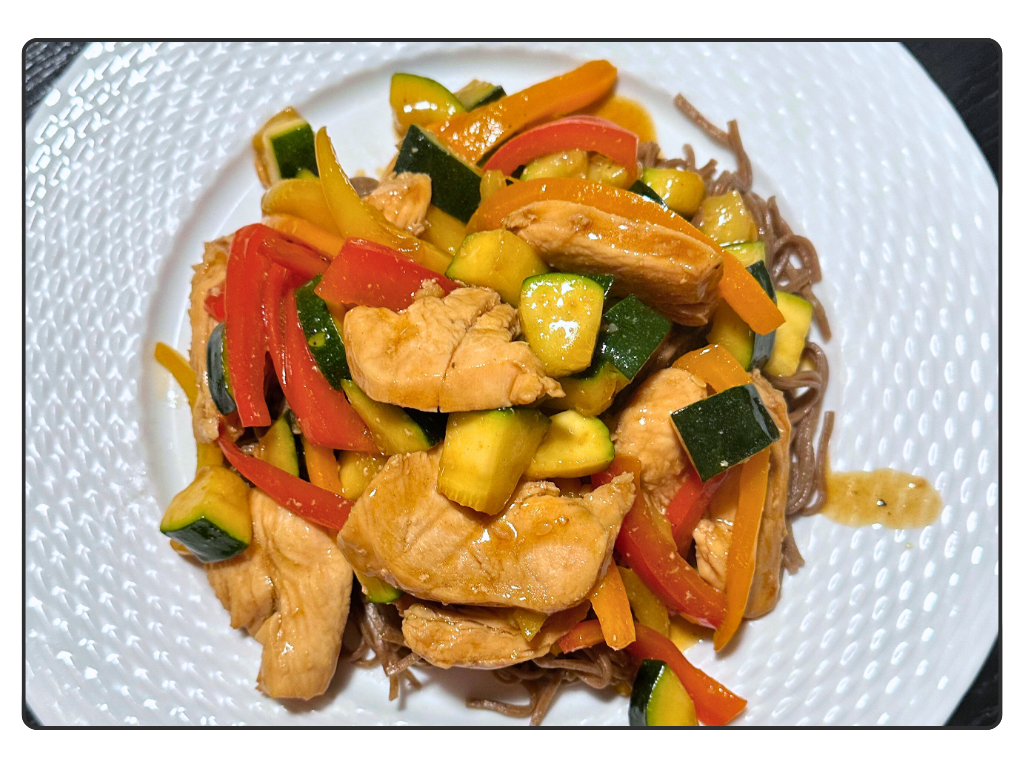 Easy weeknight dinners: Stir-fried garlic ginger chicken with bell peppers and zucchini